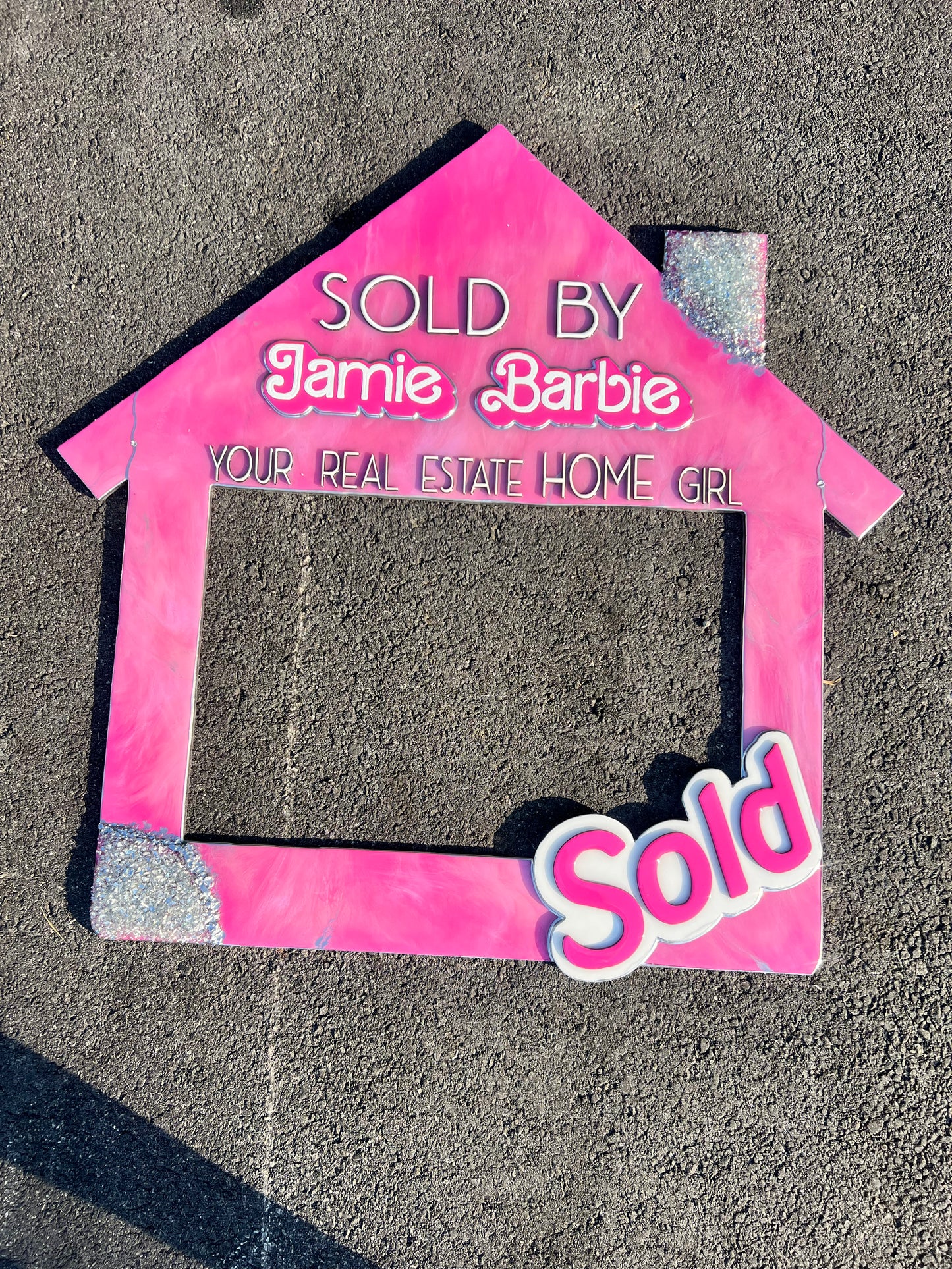Soft Pink, & Silver Chrome Marble | Large House Sign with Cutout