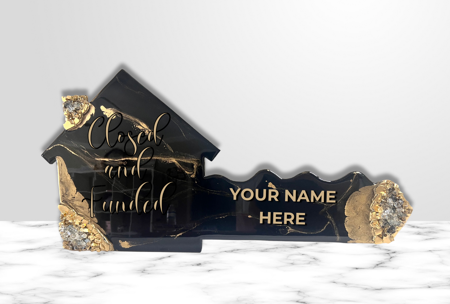"Closed & Funded" Marble Me Black House Key