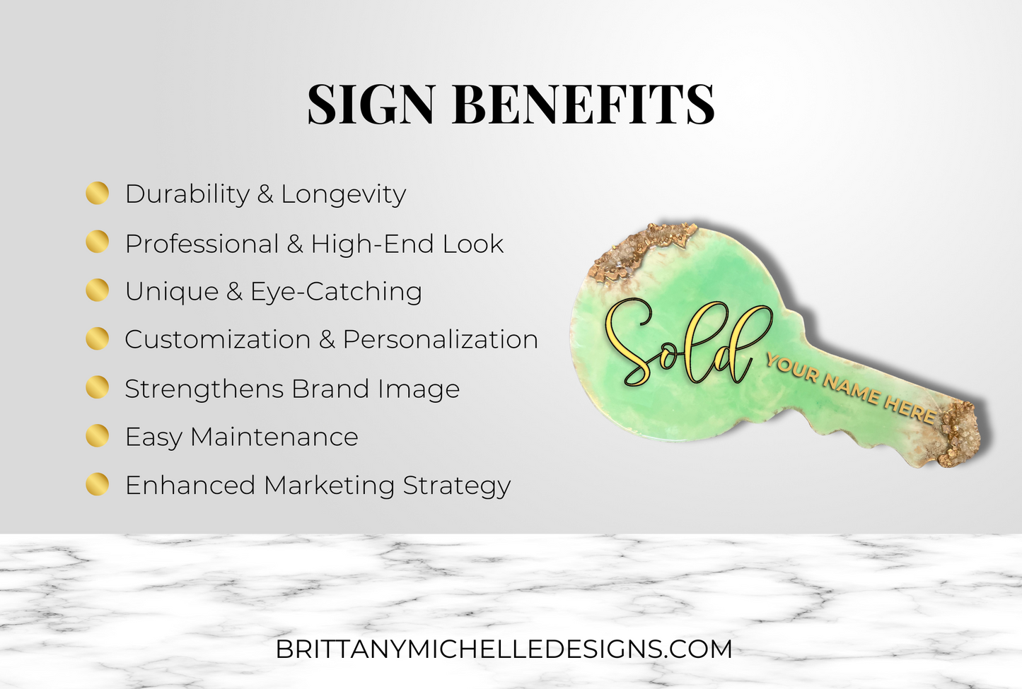 Marble Me Mint Green Realtor Key Sign