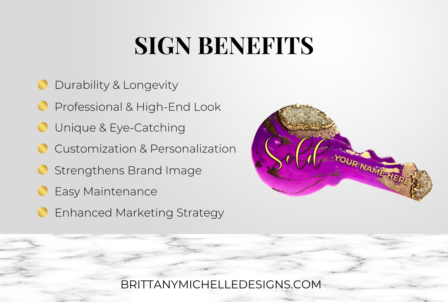 Marble Me Purplish Realtor Key Sign