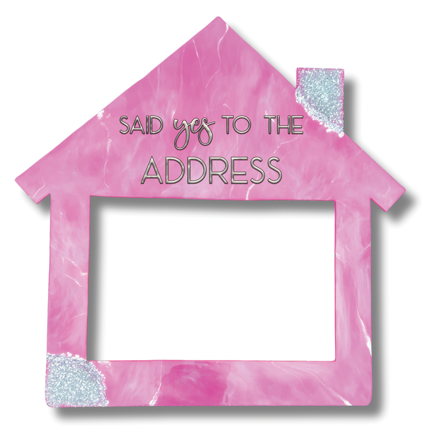 Soft Pink, & Silver Chrome Marble | Large House Sign with Cutout