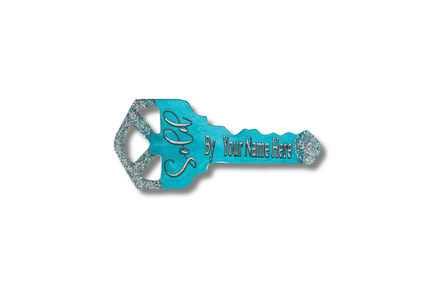 Teal Blue, White, & Silver Marble | Standard 3 Hole Key Sign