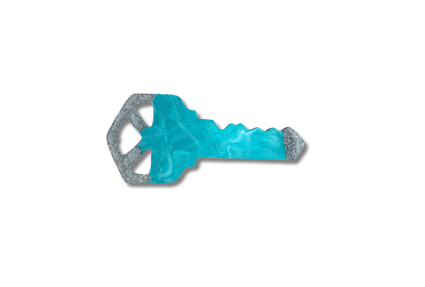 Teal Blue, White, & Silver Marble | Standard 3 Hole Key Sign