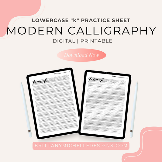 Lowercase "k" Modern Calligraphy Practice Worksheet