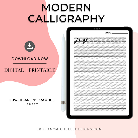 Lowercase "j" Modern Calligraphy Practice Worksheet