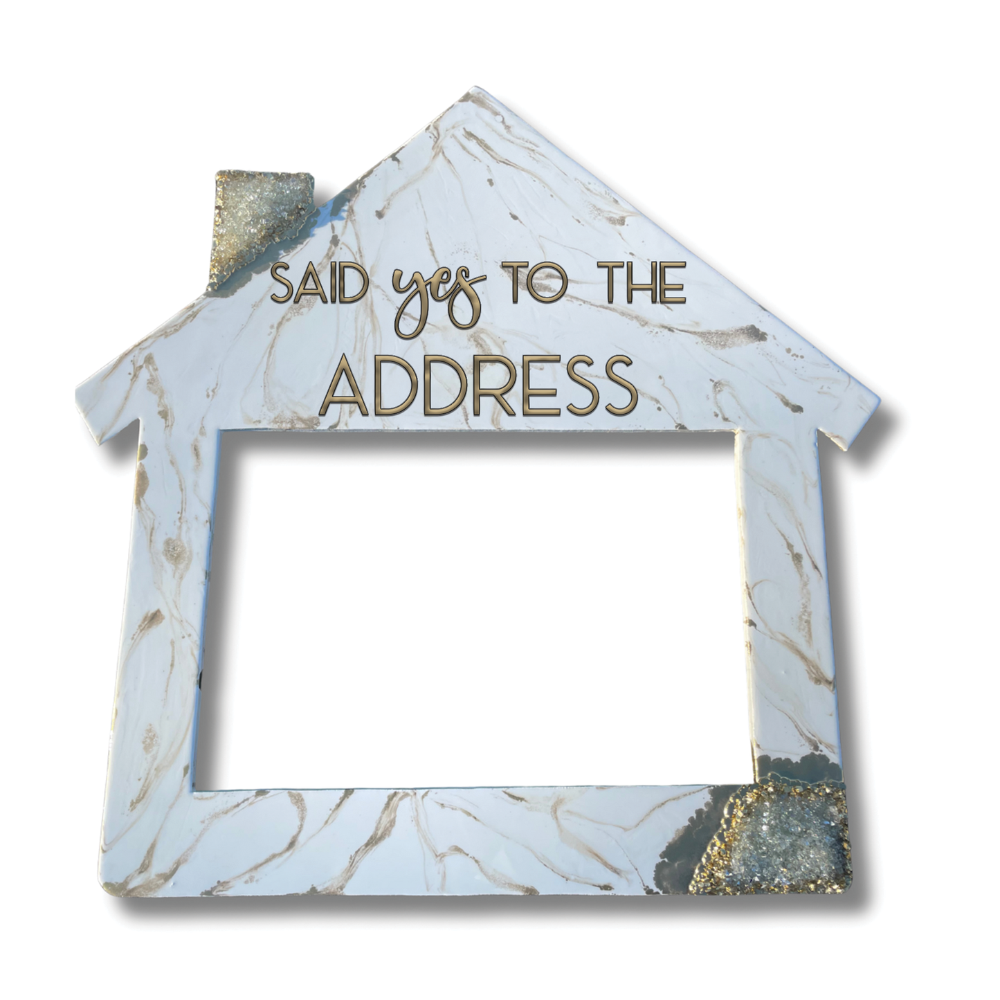 White, & Gold Marble | Large House Sign with Cutout