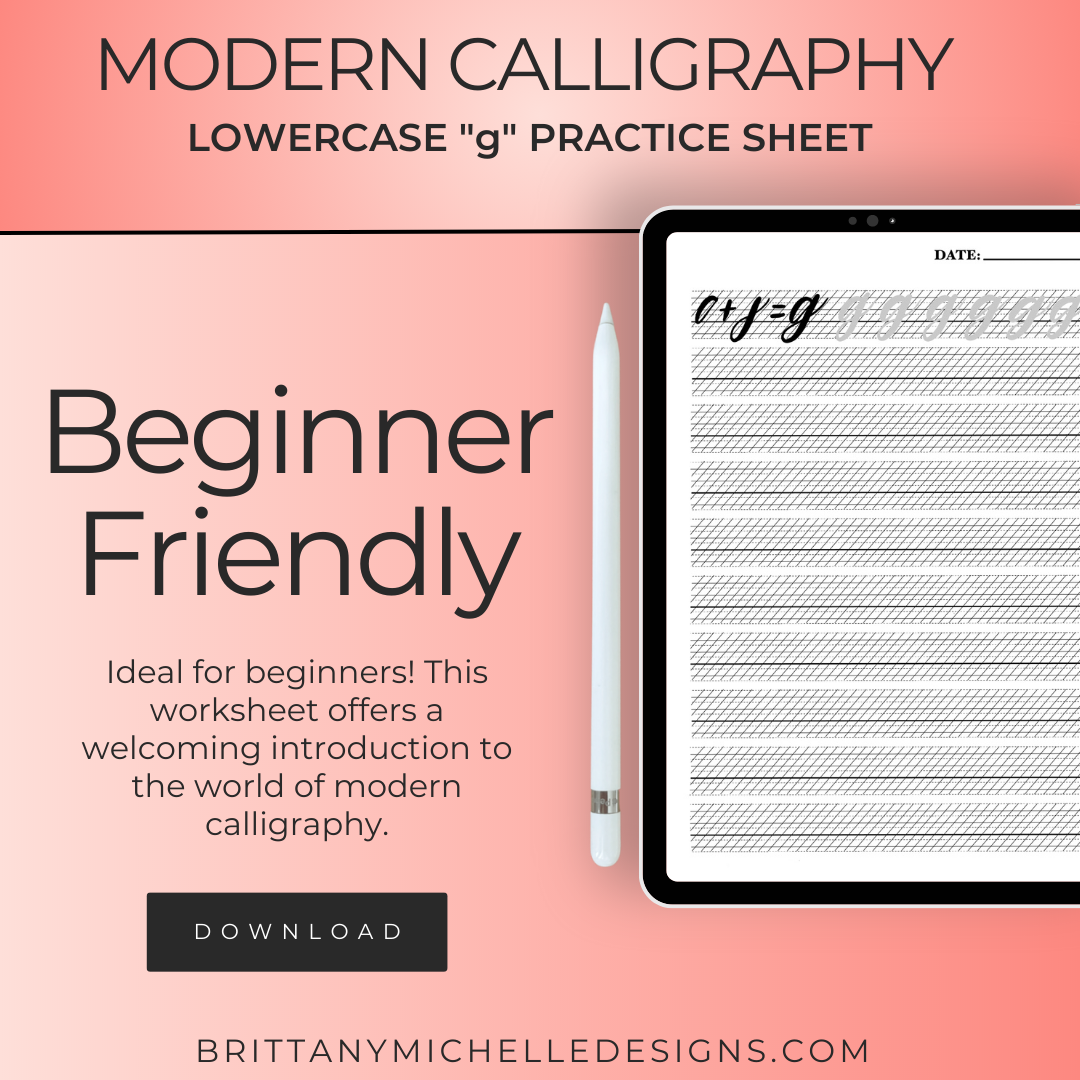 Lowercase "g" Modern Calligraphy Practice Worksheet