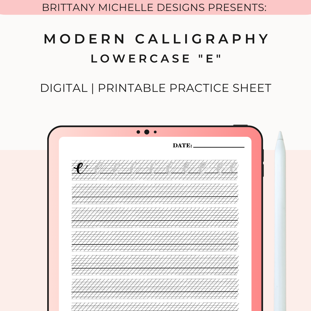 Lowercase "e" Modern Calligraphy Practice Worksheet