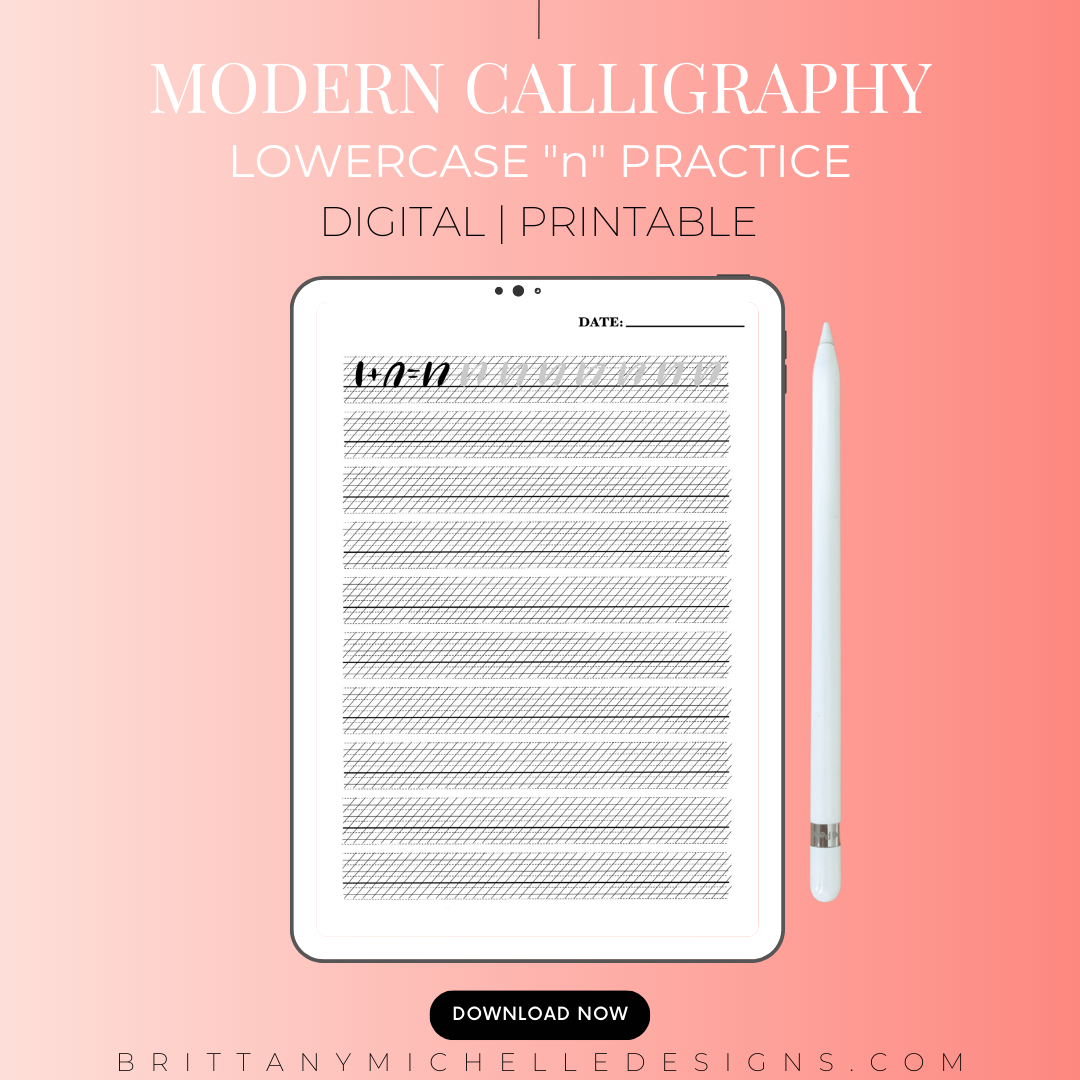 Lowercase "n" Modern Calligraphy Practice Worksheet