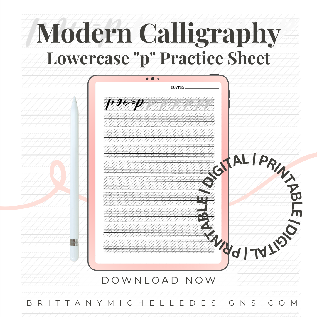 Lowercase "p" Modern Calligraphy Practice Worksheet