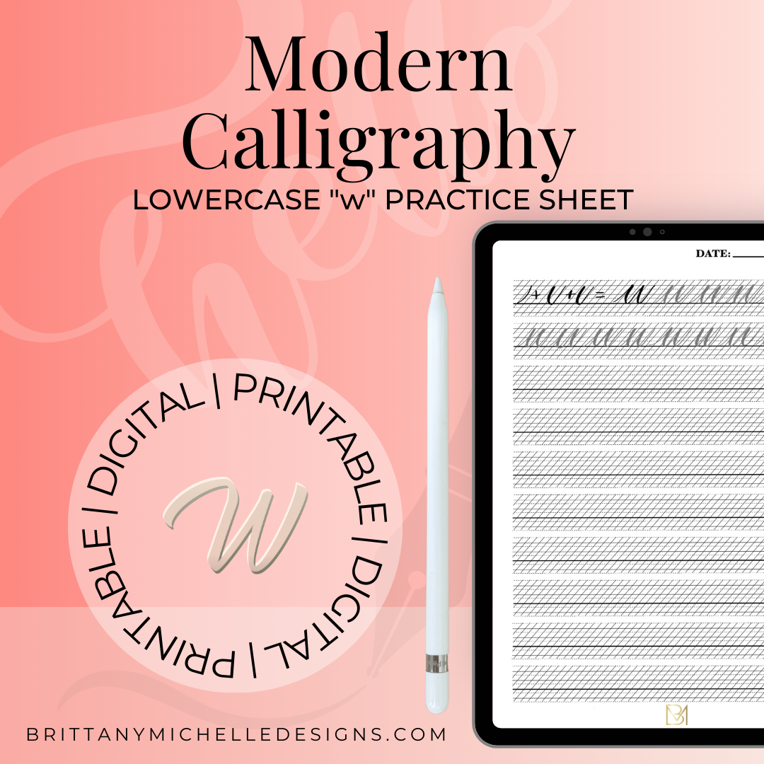 Lowercase "w" Modern Calligraphy Practice Worksheet