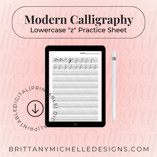 Lowercase "z" Modern Calligraphy Practice Worksheet