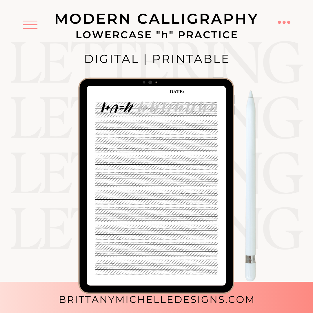 Lowercase "h" Modern Calligraphy Practice Worksheet