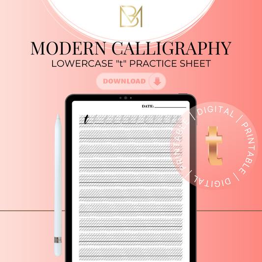 Lowercase "t" Modern Calligraphy Practice Worksheet