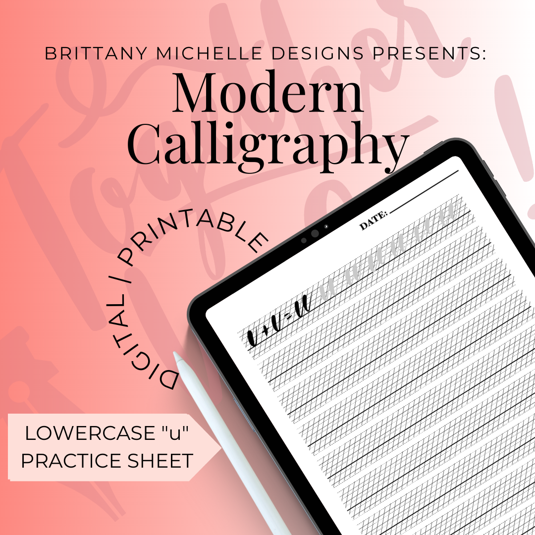 Lowercase "u" Modern Calligraphy Practice Worksheet