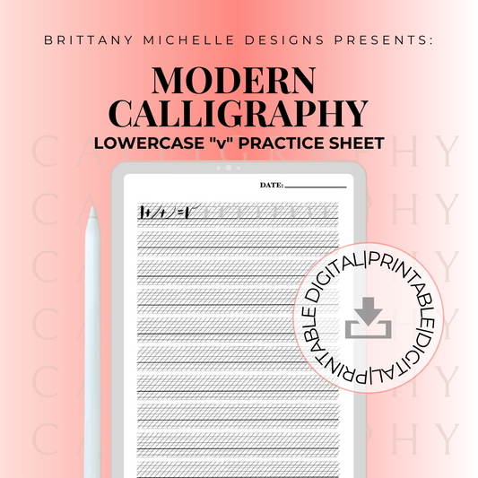 Lowercase "v" Modern Calligraphy Practice Worksheet