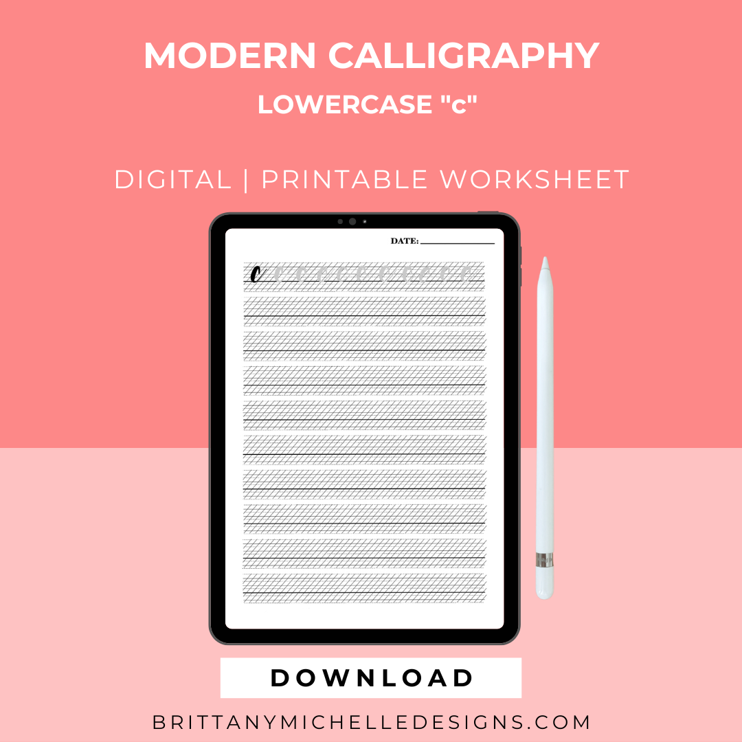 Lowercase "c" Modern Calligraphy Practice Worksheet