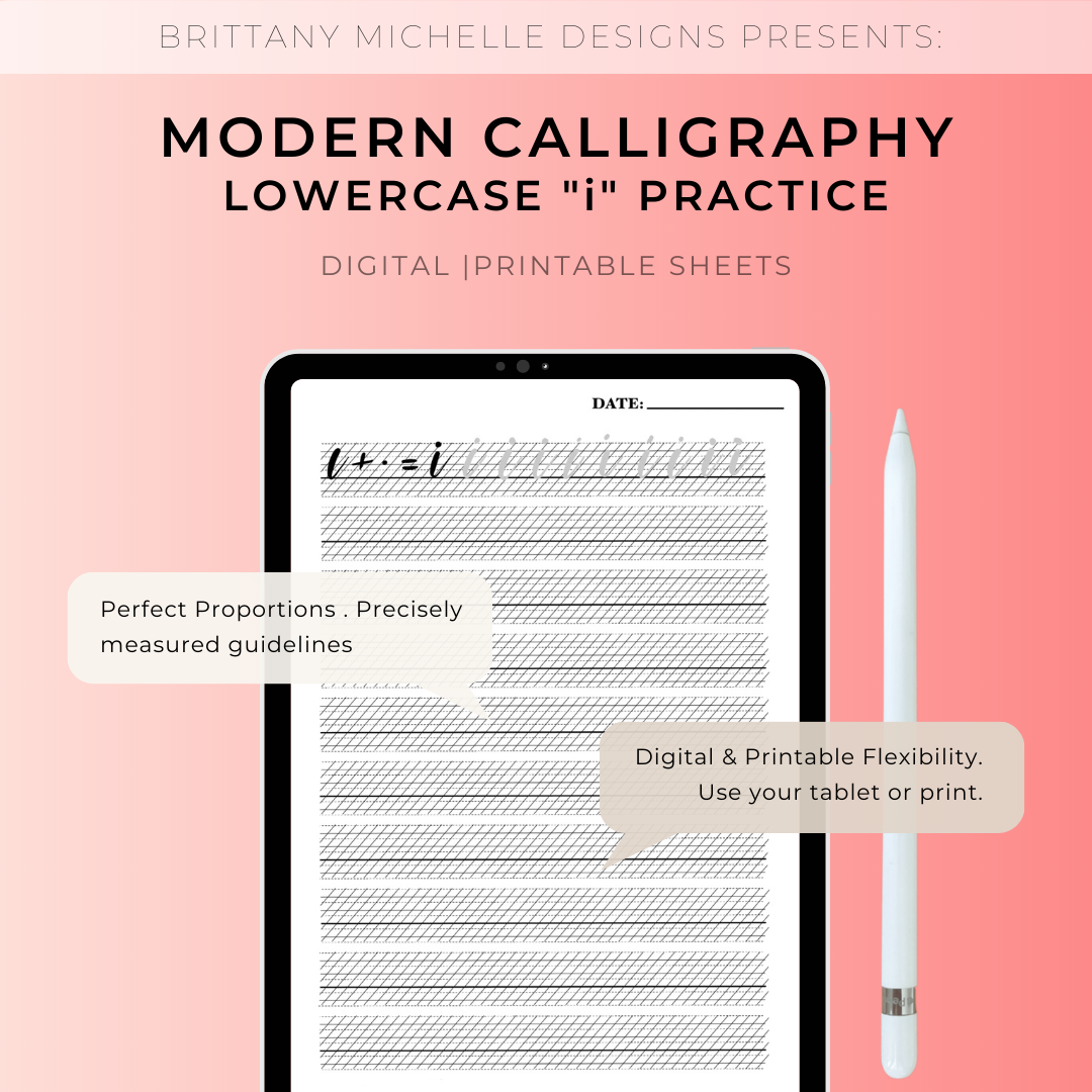 Lowercase "i" Modern Calligraphy Practice Worksheet