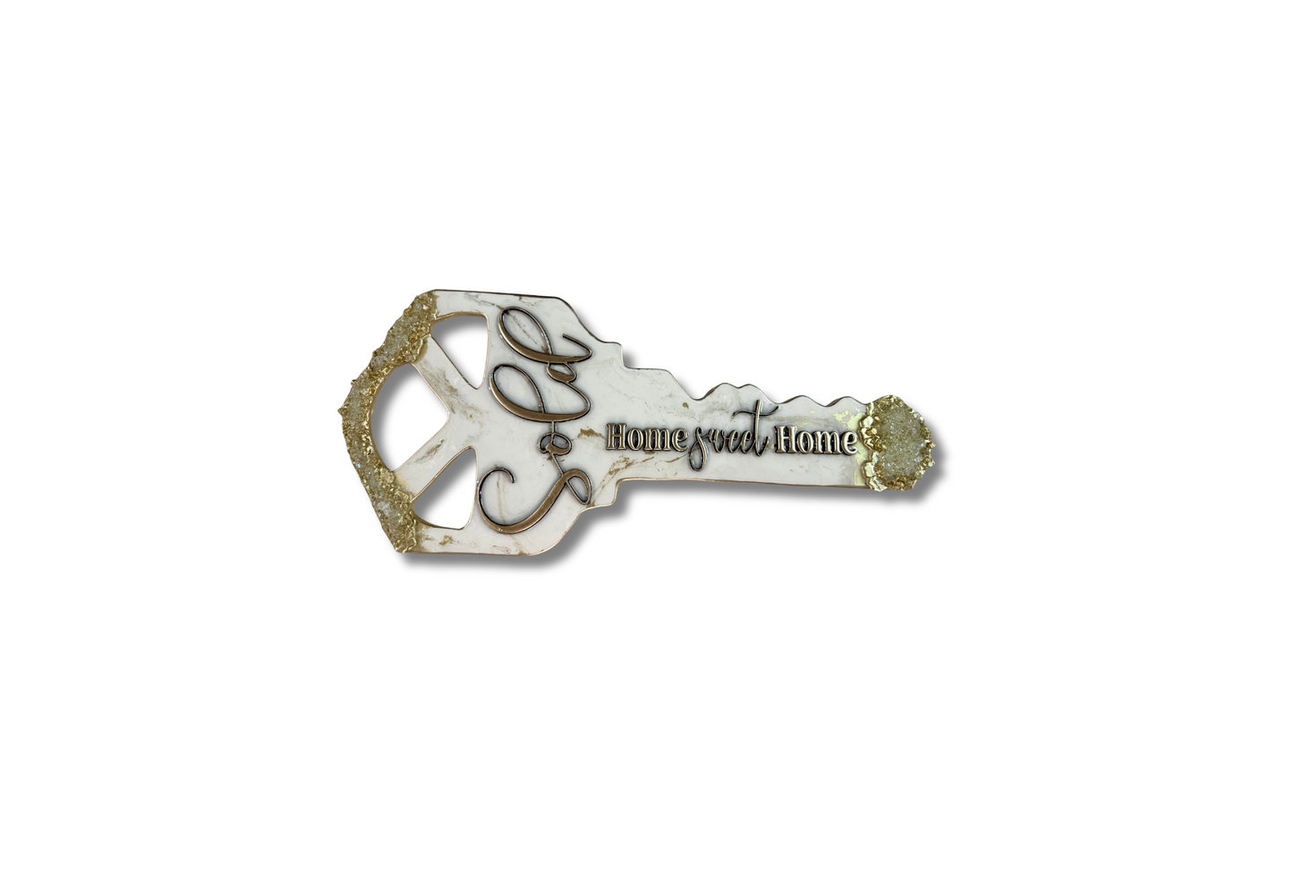 White & Gold Marble | Standard 3 Hole Key Sign | Home Sweet Home
